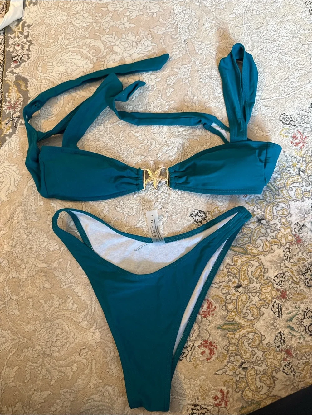 Teal Halter Bikini Set with Gold Accent